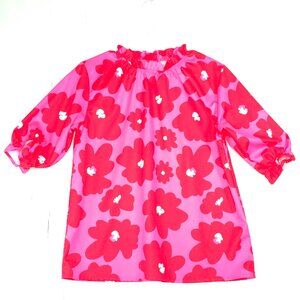 Ruffle Top Puff Sleeve Pink & Red Floral Print Blouse S Flower Child